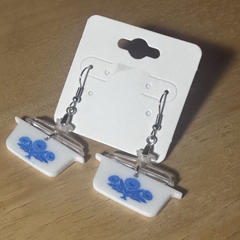 Vintage Corningware Blue Cornflower Casserole Dish Dangle Earrings